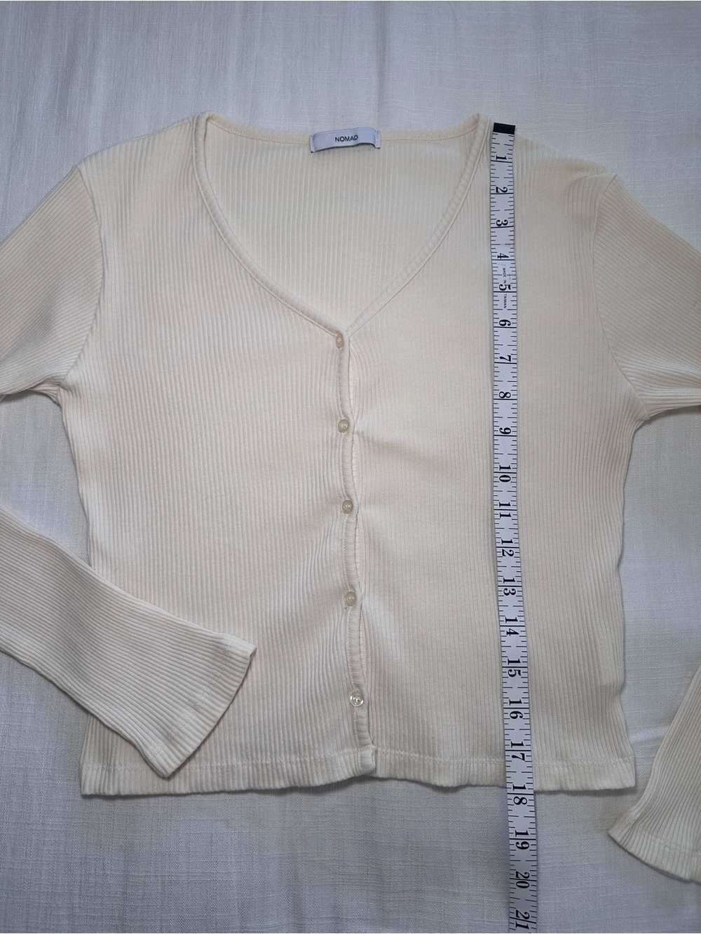 Nomad Ribbed Button Front Cream Cardigan Size Small - Picture 10 of 10
